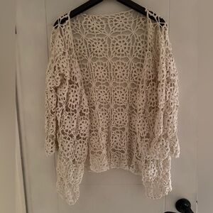 Elegant Ivory Cotton Crochet Women's Sweater